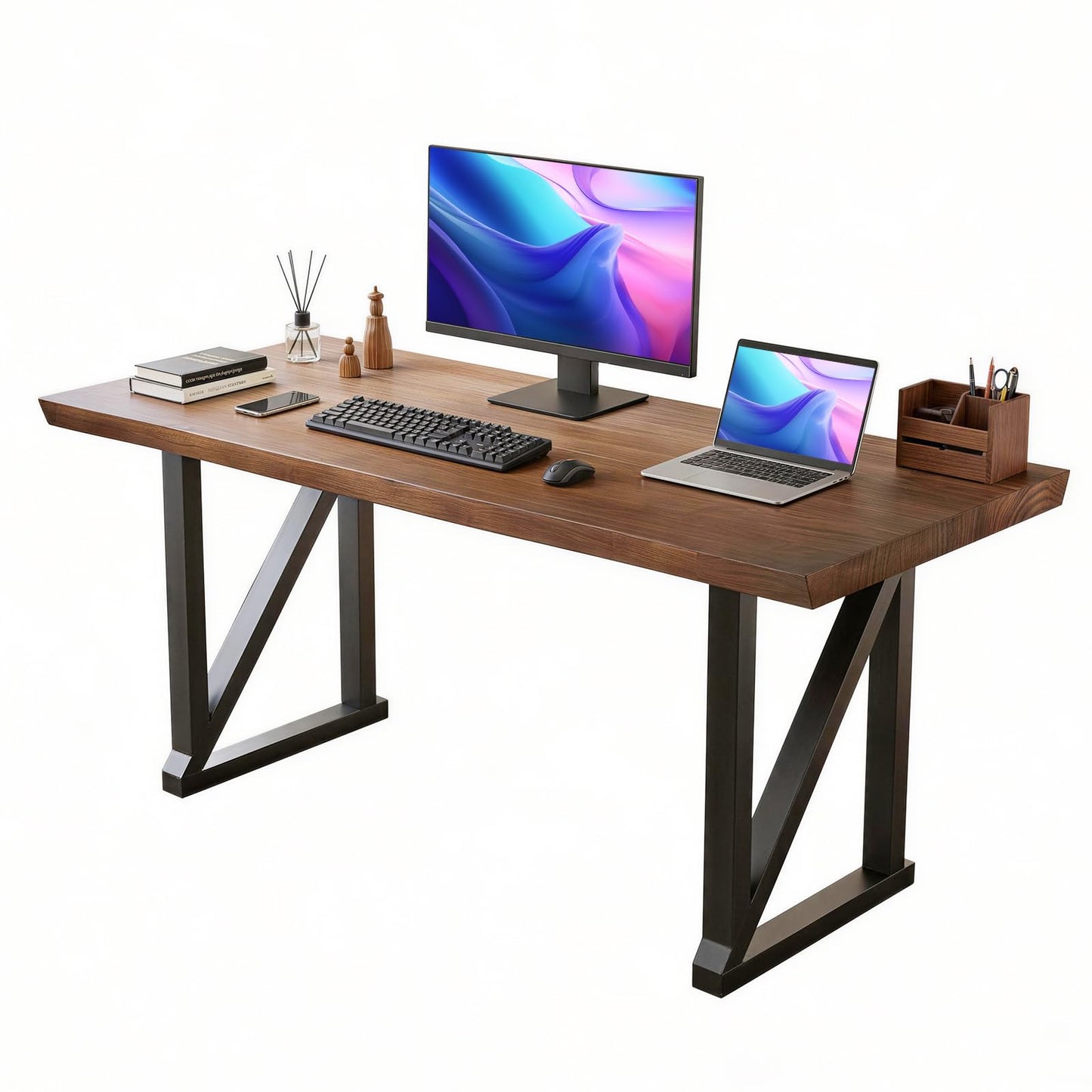 jmzx store Solid Wood and Metal Modern Industrial 56 inch Wide Home Office Desk, Writing Table, Workstation, Perfect Table for Your workspace Study Table Furniture in Rustic Natural Aged Brown