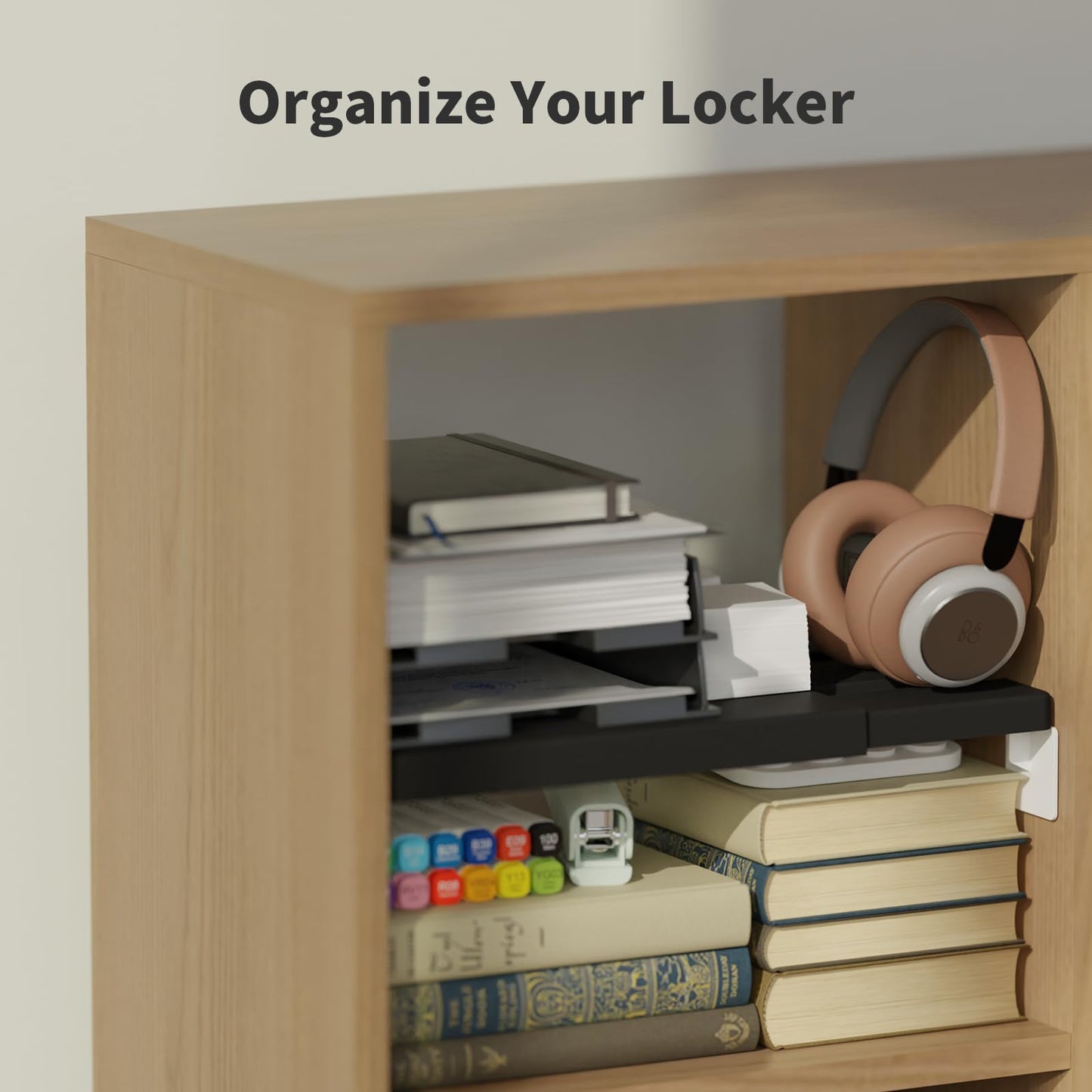 Booche Adjust-A-Shelf Locker Shelf, Extends to Fit Your Locker, Easy to Use, Perfect for School, Office, Gym, (1, Black)