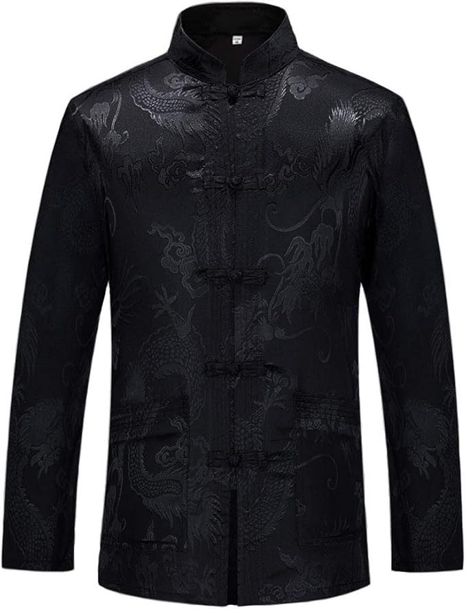 wecotton Tang Suit Men Hanfu Chinese Traditional Clothes Kung Fu Shirt Uniform Long Sleeved Coat Tops and Pants