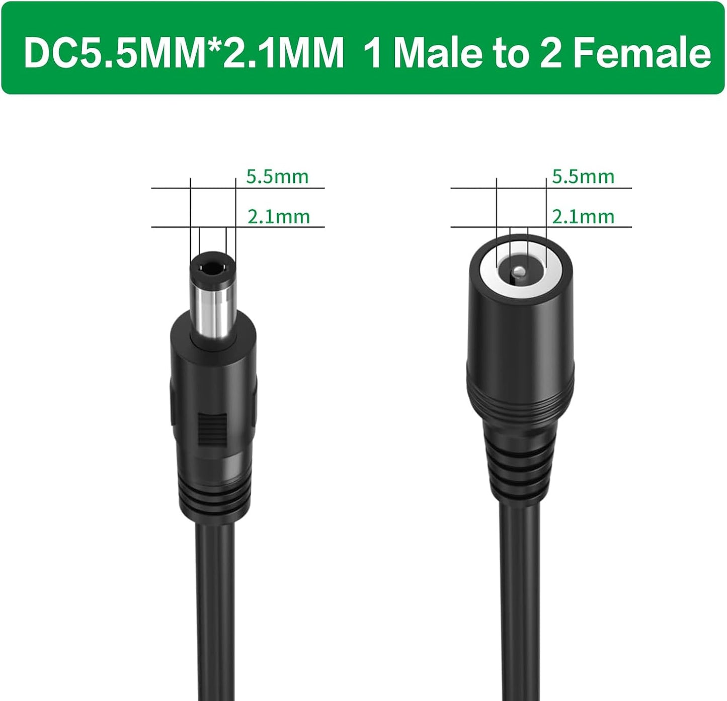 Varbmt 2 Pack 60CM(2FT) 1 2 20AWG 5.5mm 2.1mm DC Y Splitter Cable Male to Female, x DC Power Extension Adapter Cable