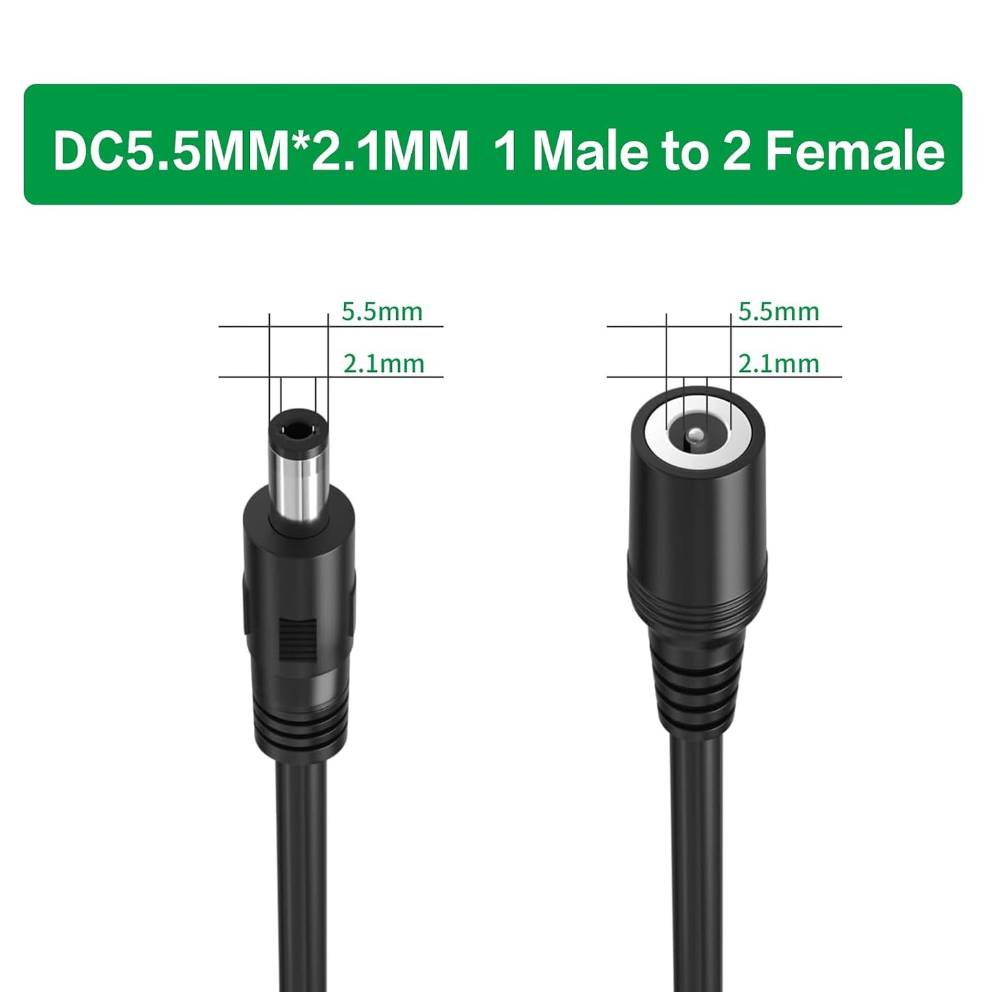 Varbmt 2 Pack 60CM 5.5mm 2.1mm 1 2 2 DC x Power Supply Y Splitter Adapter Cable DC Power Extension Wire Male to Female