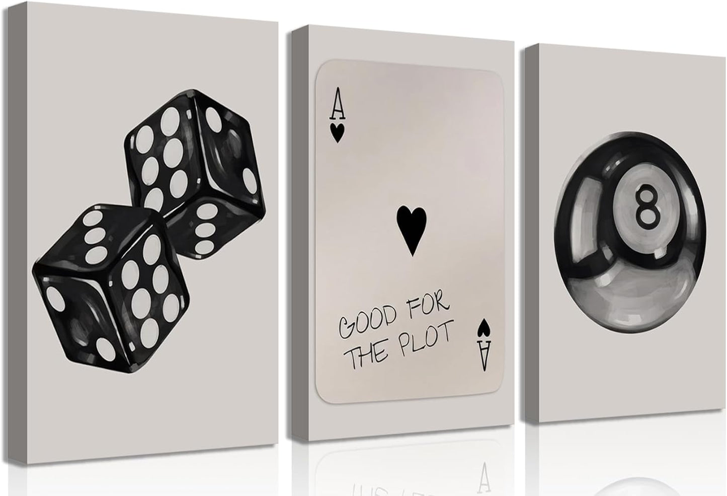 Skiennix 3Pcs Black & White Poker Dice Canvas Wall Art - Retro Y2K Aesthetic Decor | 12x16in Prints for Game Room