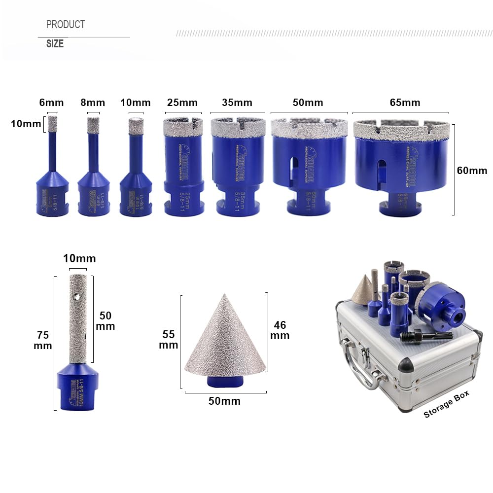 SHDIATOOL Diamond Core Drill Bits, Tile Hole Saw, Driling for Porcelain Ceramic Marble Nature Stone 5/8"-11 Thread