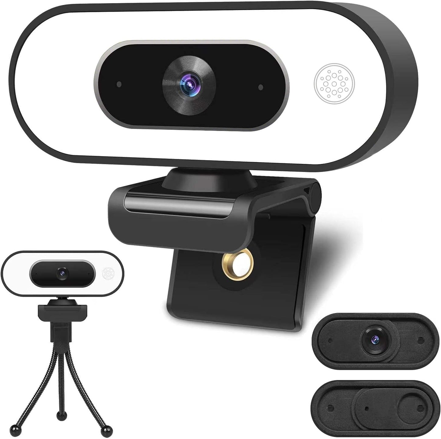 ToLuLu 1080P Webcam with Ring Light Microphone - Streaming Web Camera, Full HD Pro Camera for PC Mac Laptop Desktop