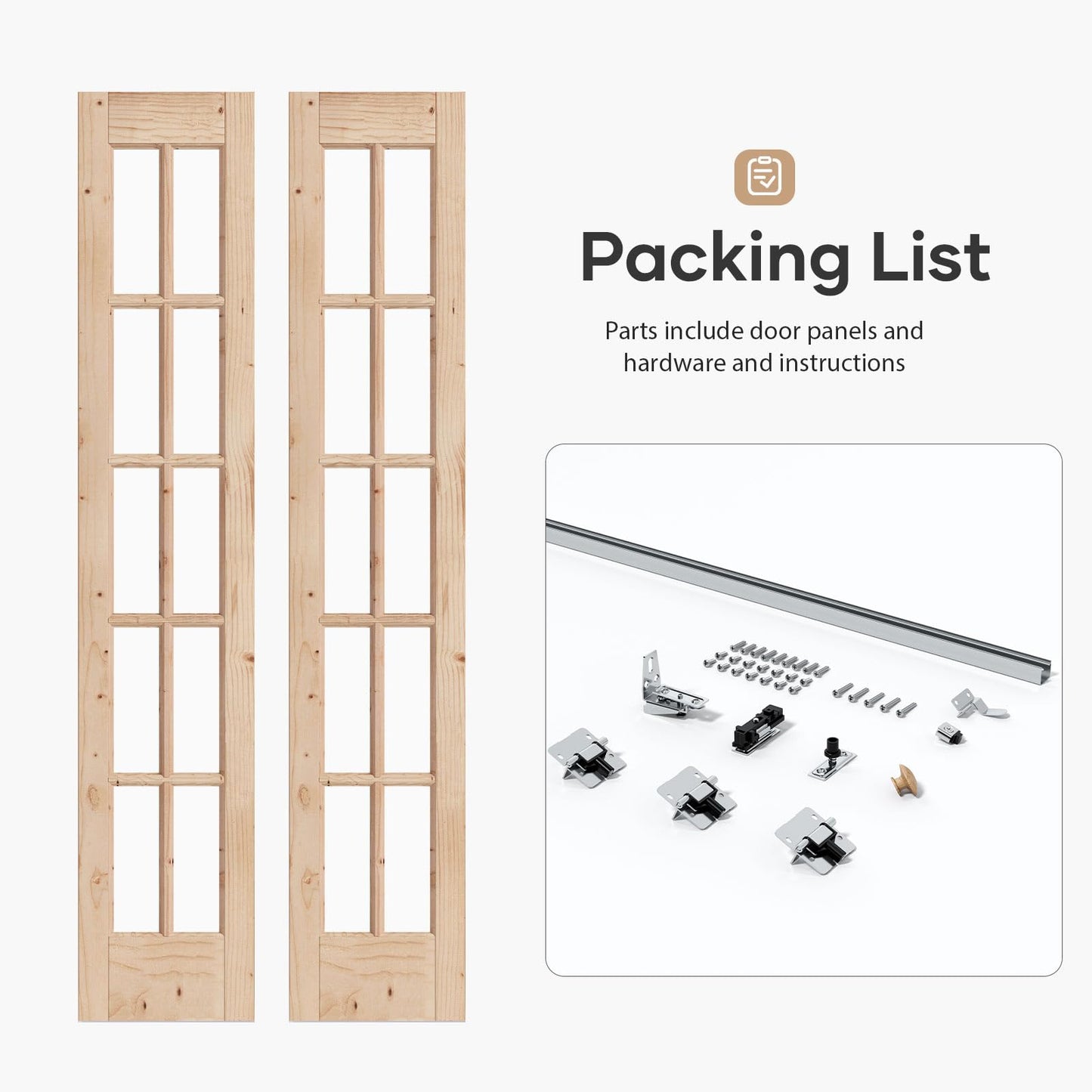 EaseLife Bifold Closet Door,for 32in x 80in (Double 16x80) Opening,French Glass Barn Doors with 2.66FT Concealed Bi-Fold Sliding Hardware Kit Included,Preassembled Door,Easy Install,DIY staining