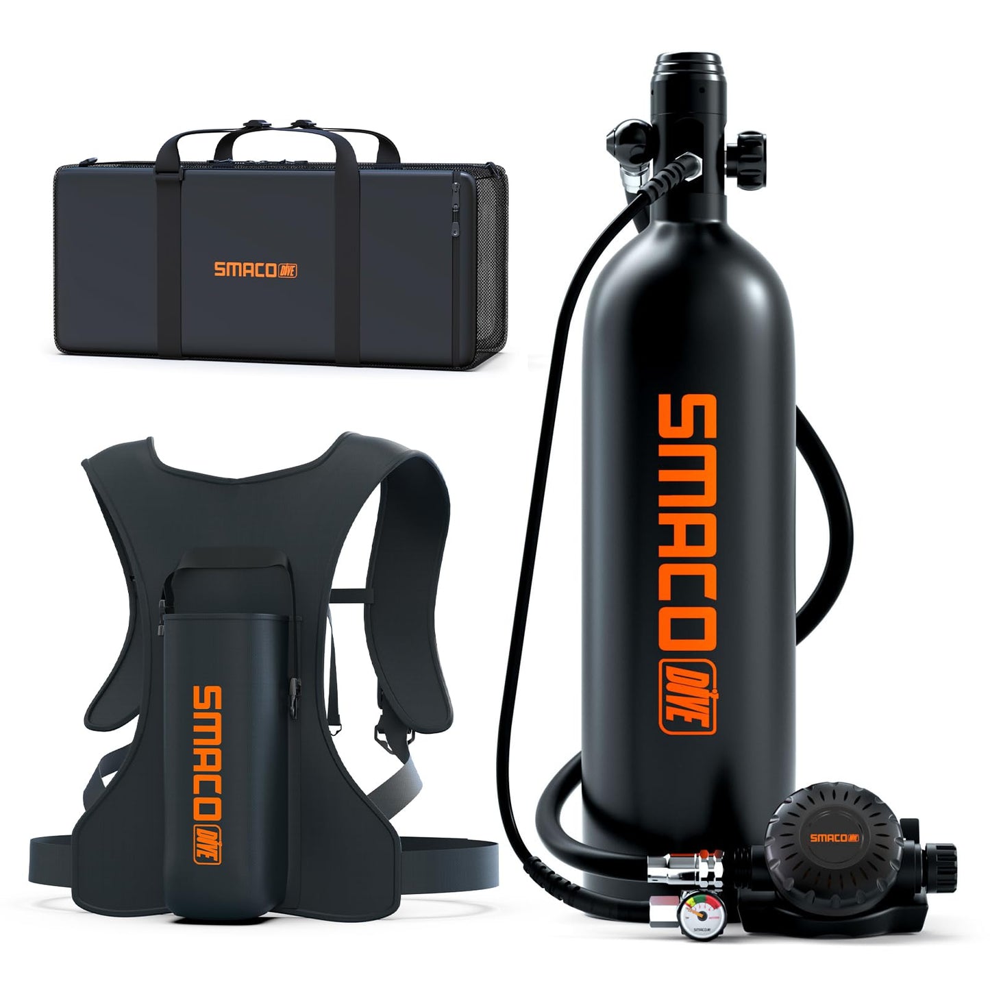SMACO S700 Plus Mini Scuba Tank 1.9L Portable Diving Tank Reusable Pony Bottle for Underwater Exploration Lung Air Tank Kit Diving Cylinder for Emergency Rescue Boat Cleaning Backup Air Source