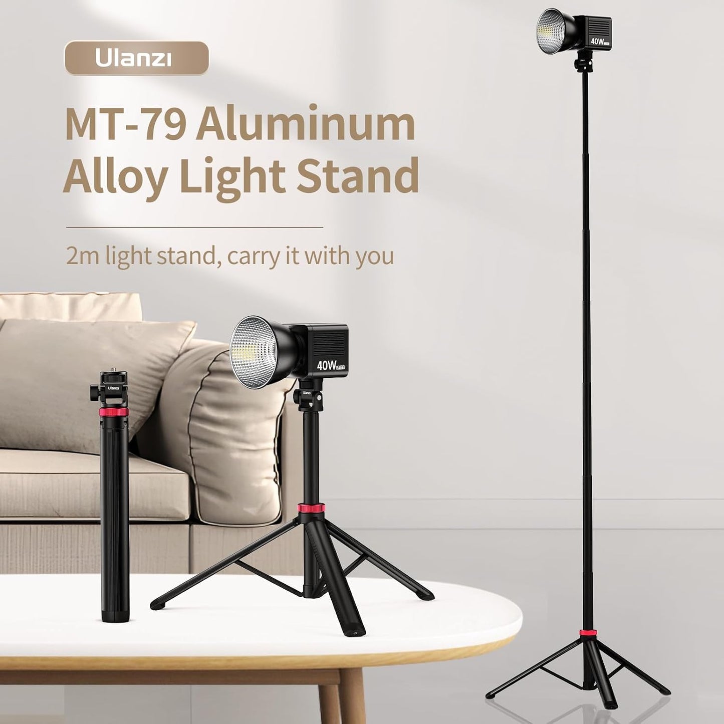 VIJIM MT-79 81" 1/4" 360 Pocket3 Extendable Photography Light Stand, Portable Adjustable Light Tripod with Screw, Ball