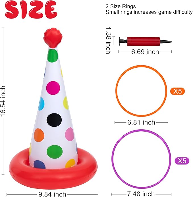 Inflatable Ring Toss Game, Birthday Party Games Ring Toss Game for Kids Adults Birthday Party Decorations Lawn & Yard Games Toys for Family 5-Pack with 10 Plastic Rings