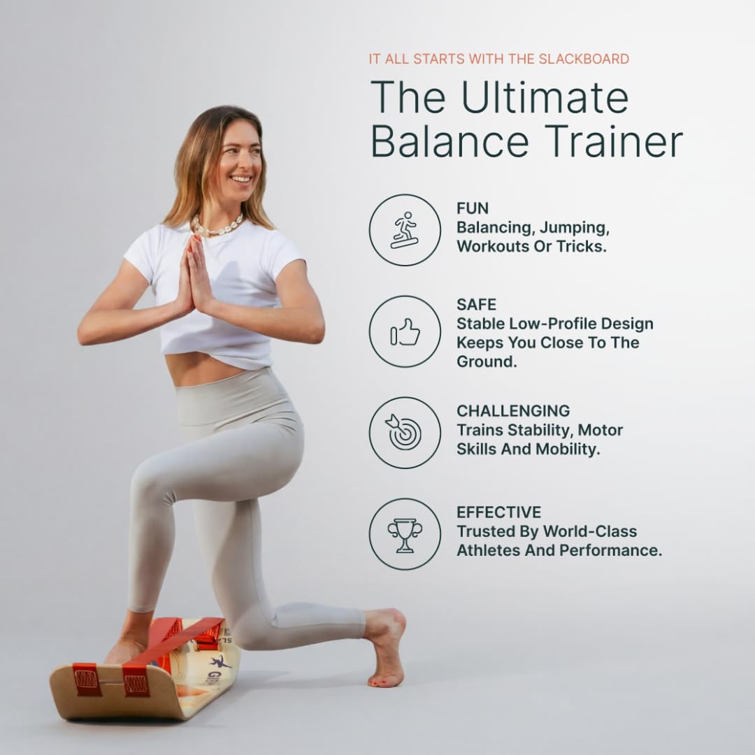 GIBBON SlackBoard - GiBoard Balance Board Kids & Adults - Slackline Balance Trainer - Slack Board Core Workout Equipment Home Gym Training - Standing Desk Exercise - Yoga, Agility, Pilates & More