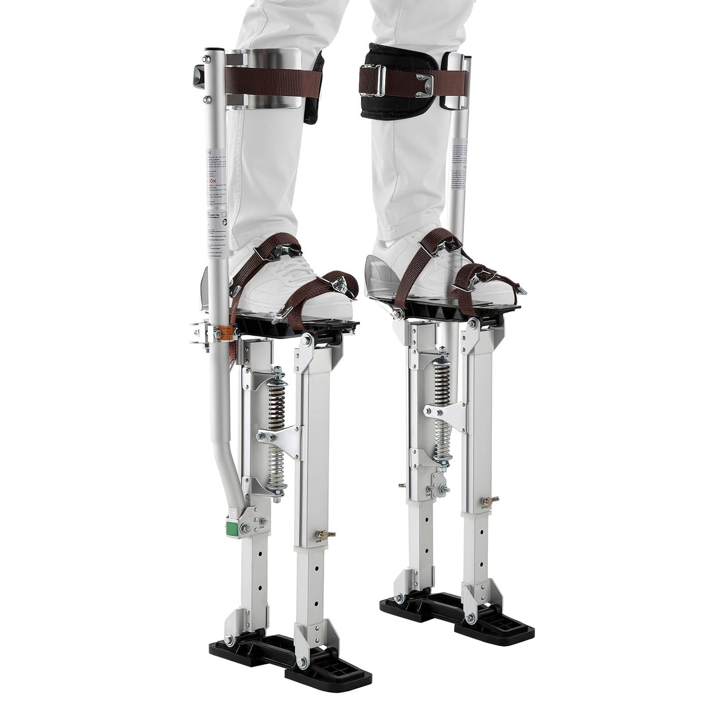 VEVOR Drywall Stilts, 16.1–24.1 in Adjustable Aluminum Painter Stilts, 228 lbs Load Capacity, Non-Slip Rubber Feet, Dual Spring Shock Absorption, Comfortable Leg Straps for Painting, Decoration,Silver