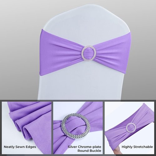 Babenest Spandex Chair Sashes - 50PCS Premium Stretch Covers with Buckle Slider for Weddings & Events | Purple