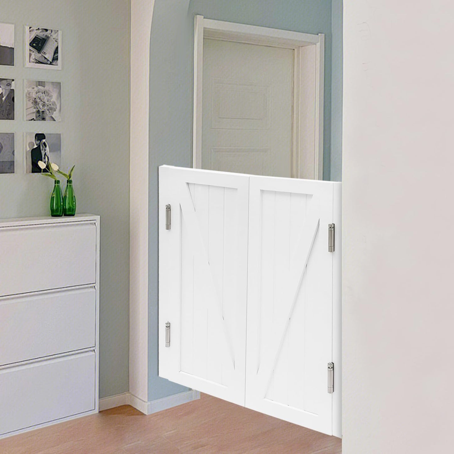 Swinging Doors, Interior Saloon Partition Doors with Stainless Steel Hinges, Wood Cafe Door, Auto Close Two-Way Open Half Door for Hallway Kitchen Bar Porch Pub Entrance (White, 31.5x35.43in)