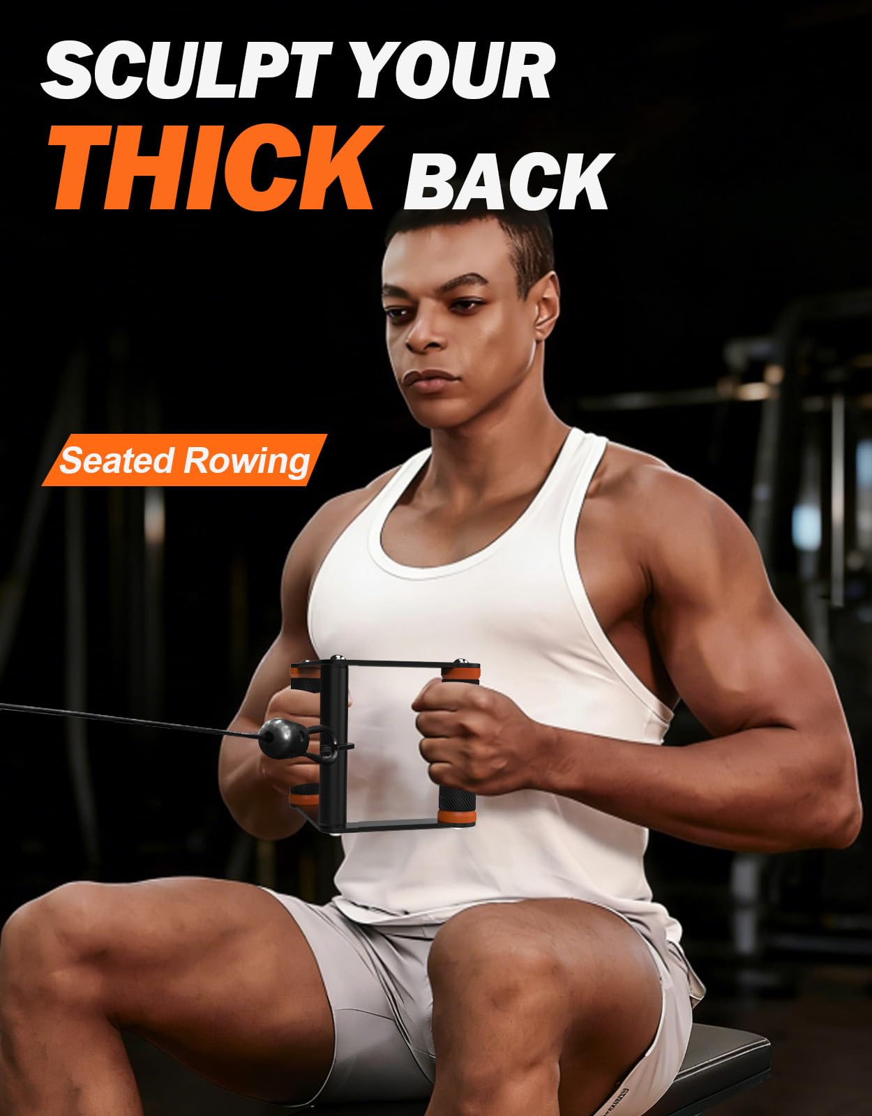 Fitarc Double D Row Handle Cable Attachment for Gym & Home Workouts, V Bar Cable Attachment with Non-Slip Grips, Orange