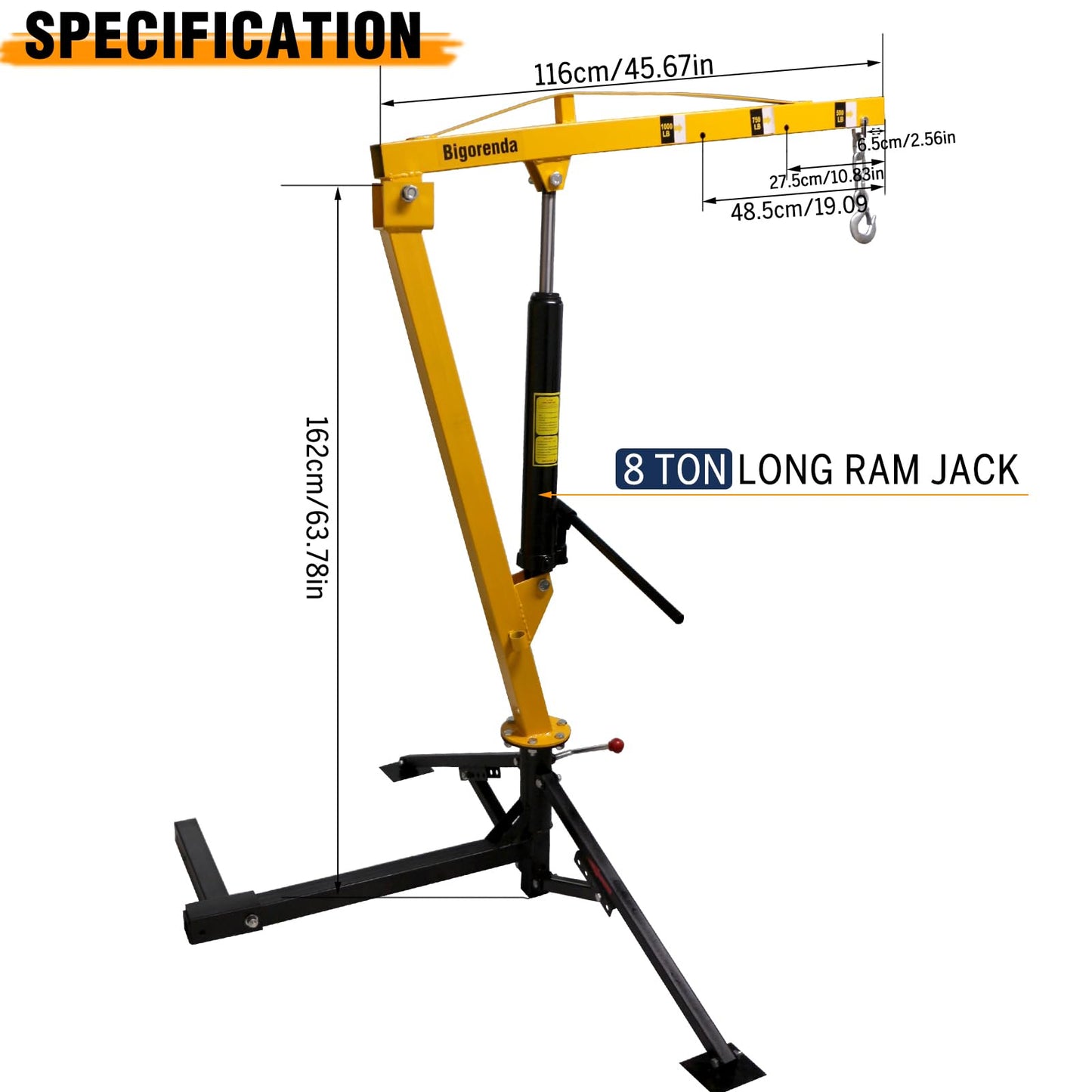 Hydraulic Pickup Truck Crane with Hand Winch,2000 LBS Capacity,360°Swivel Truck Jib Engine Hoist Crane,Davit Crane,44.09”to 57.48”Working Boom Range,for Lifting Workshops,Construction,Agriculture