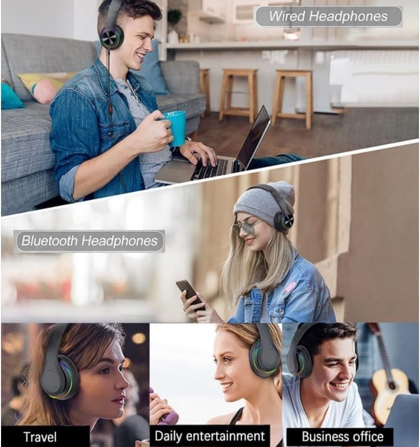 MGHOAQFRS Headset Bluetooth Headphones Over Ear, Noise Reduction Wireless Headphones with Microphone/Deep Bass, HiFi