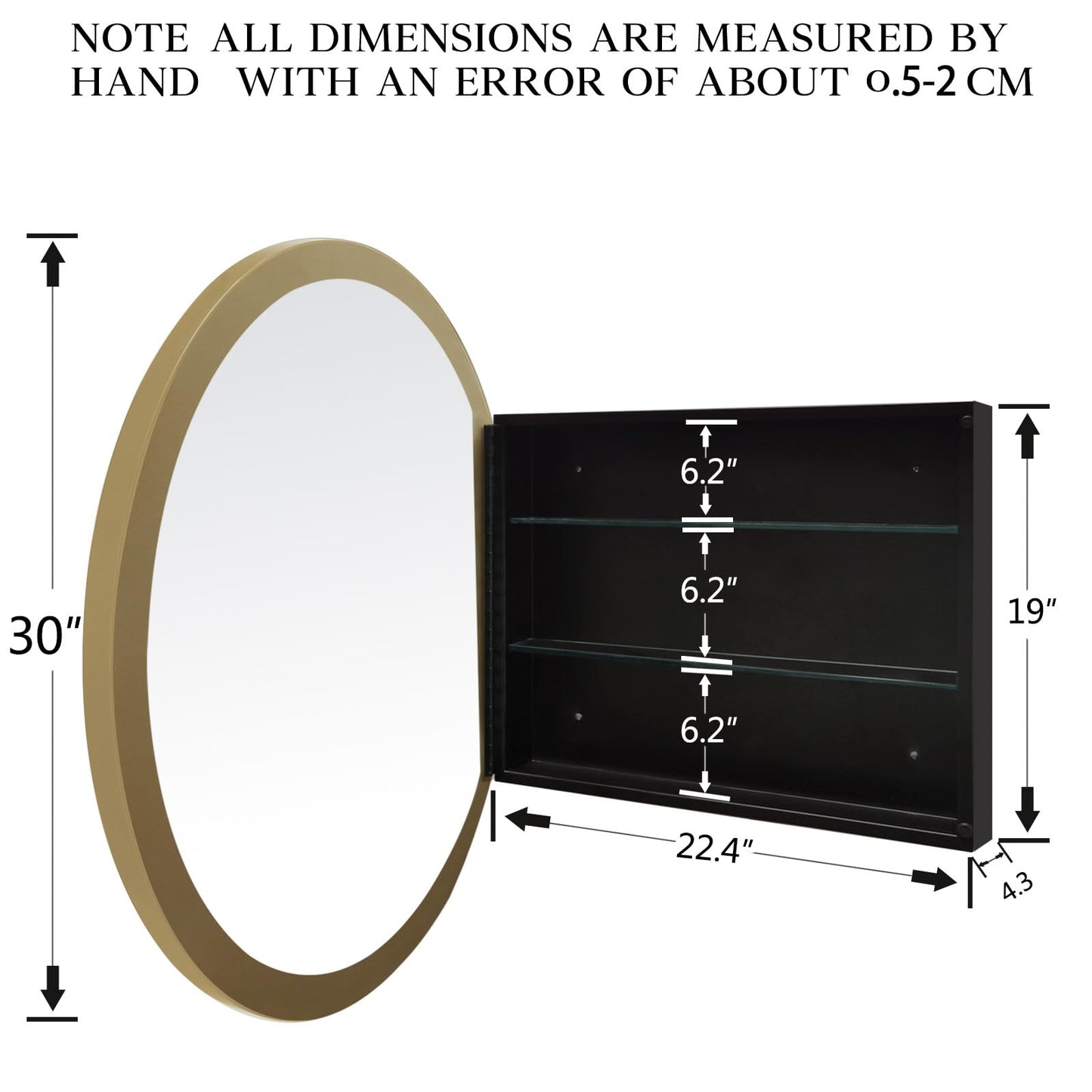 FOMAYKO Farmhouse Round Bathroom Medicine Cabinet with Mirror, 30x30 Inches Surface Wall Mounted Circular Storage Cabinet, Rustic Circle Mirror Cabinet for Bathroom Organizer