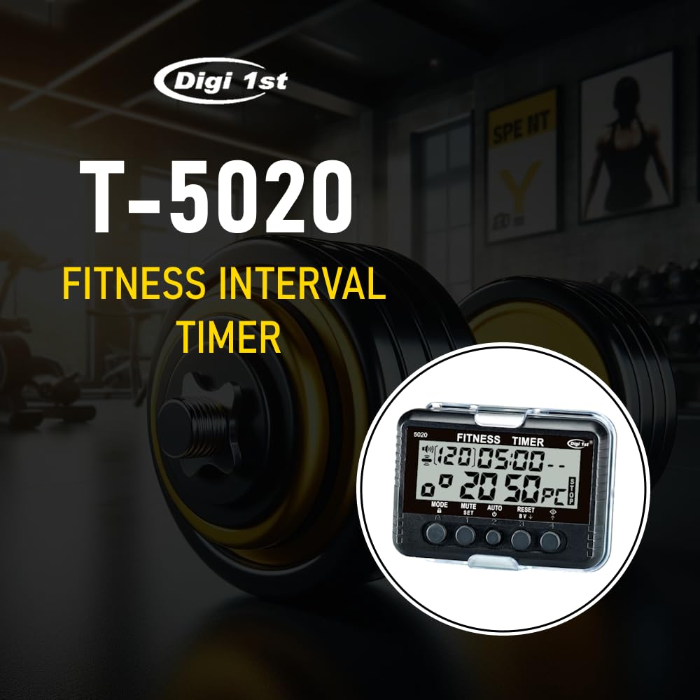 Digi 1st T-5020 Fitness Interval Timer, Multi-Functional Training Timer with Pacer Black