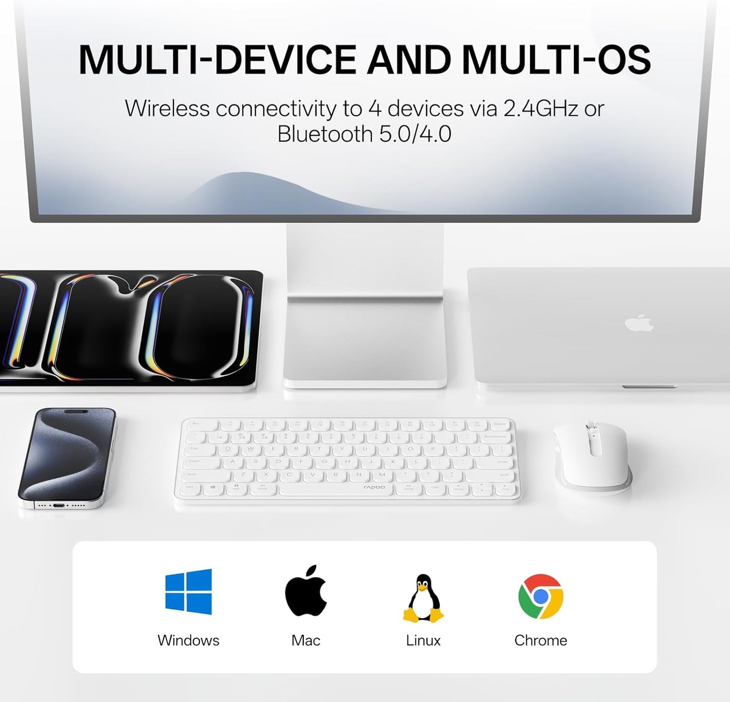 Rapoo 9050S 2.4GHz/Bluetooth 5.0/4.0 Set 4 Multi-Device Keyboard and Mouse Combo, Wireless Keyboard & Mouse