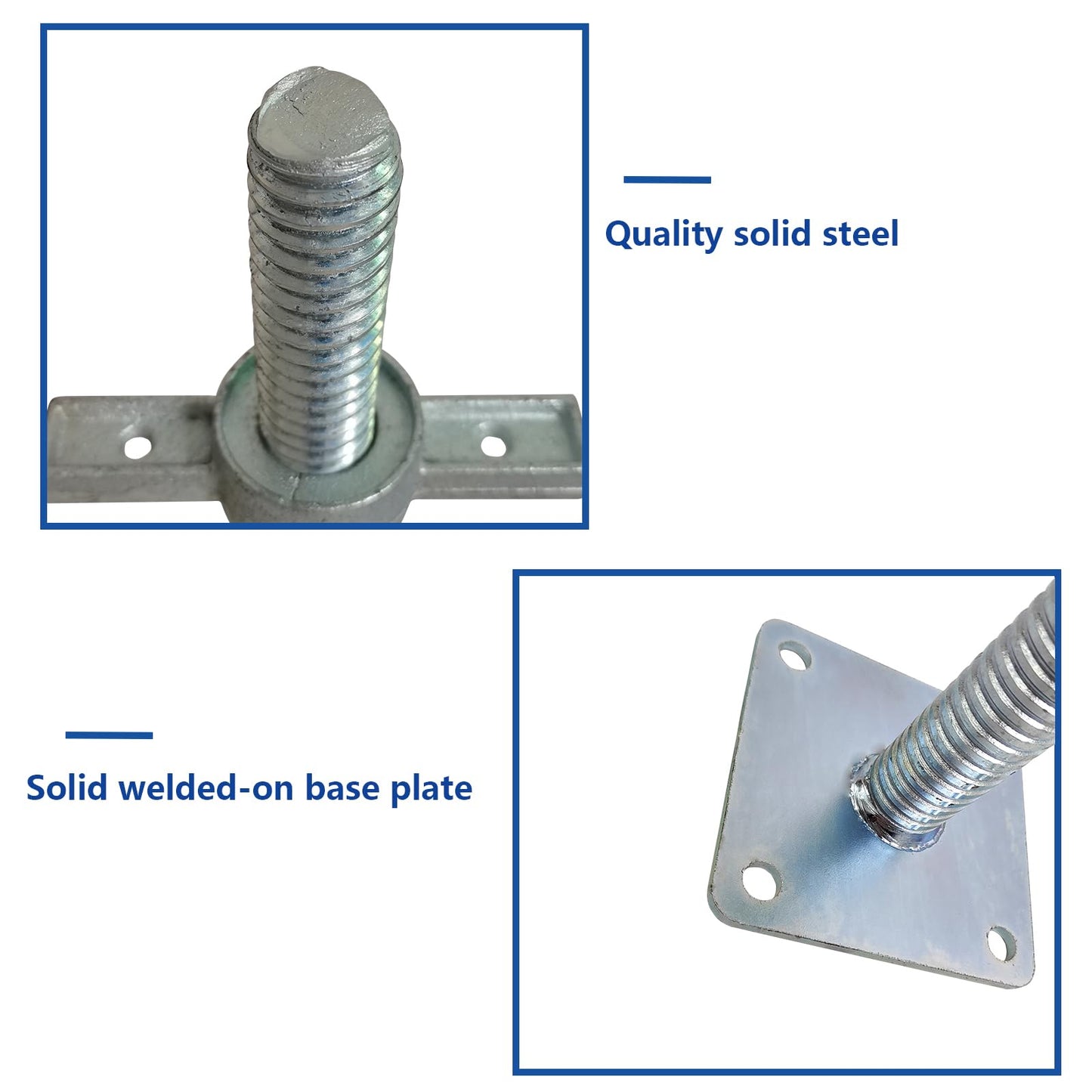 GaeaAuto 4 Pack 24" Adjustable Leveling Jacks Feet Solid Screw Jacks with Big Wing Nut & Base Plate for Baker-Style Scaffolding Equipment, Silver