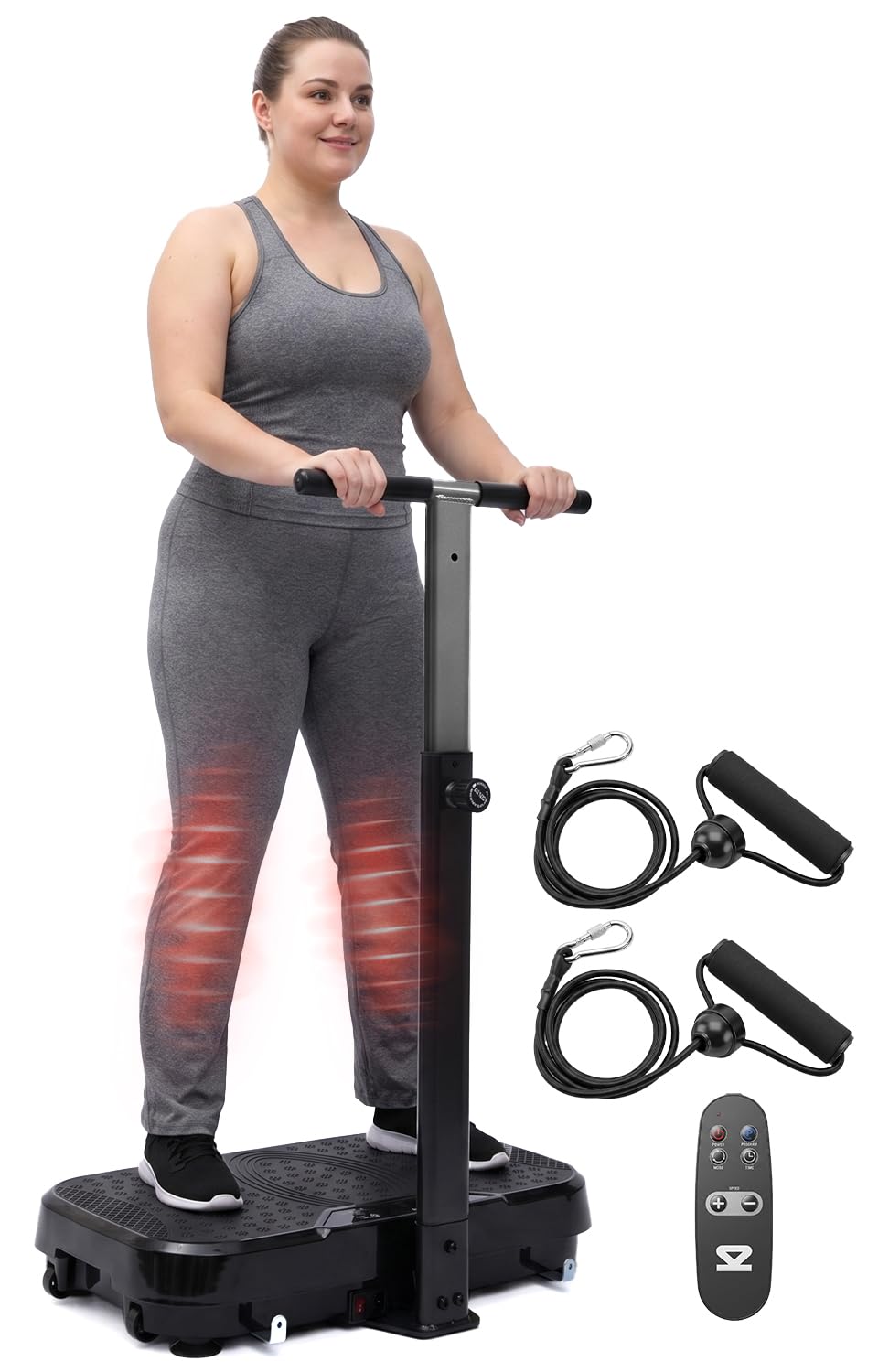 SQUATZ Vibration Plate Exercise Machine with Handlebar, Vibration Plate with Handles, 1-99 Speed Levels, 10 Preset Programs, Low-Impact Home Fitness Platform with Remote, Portable Design, Black
