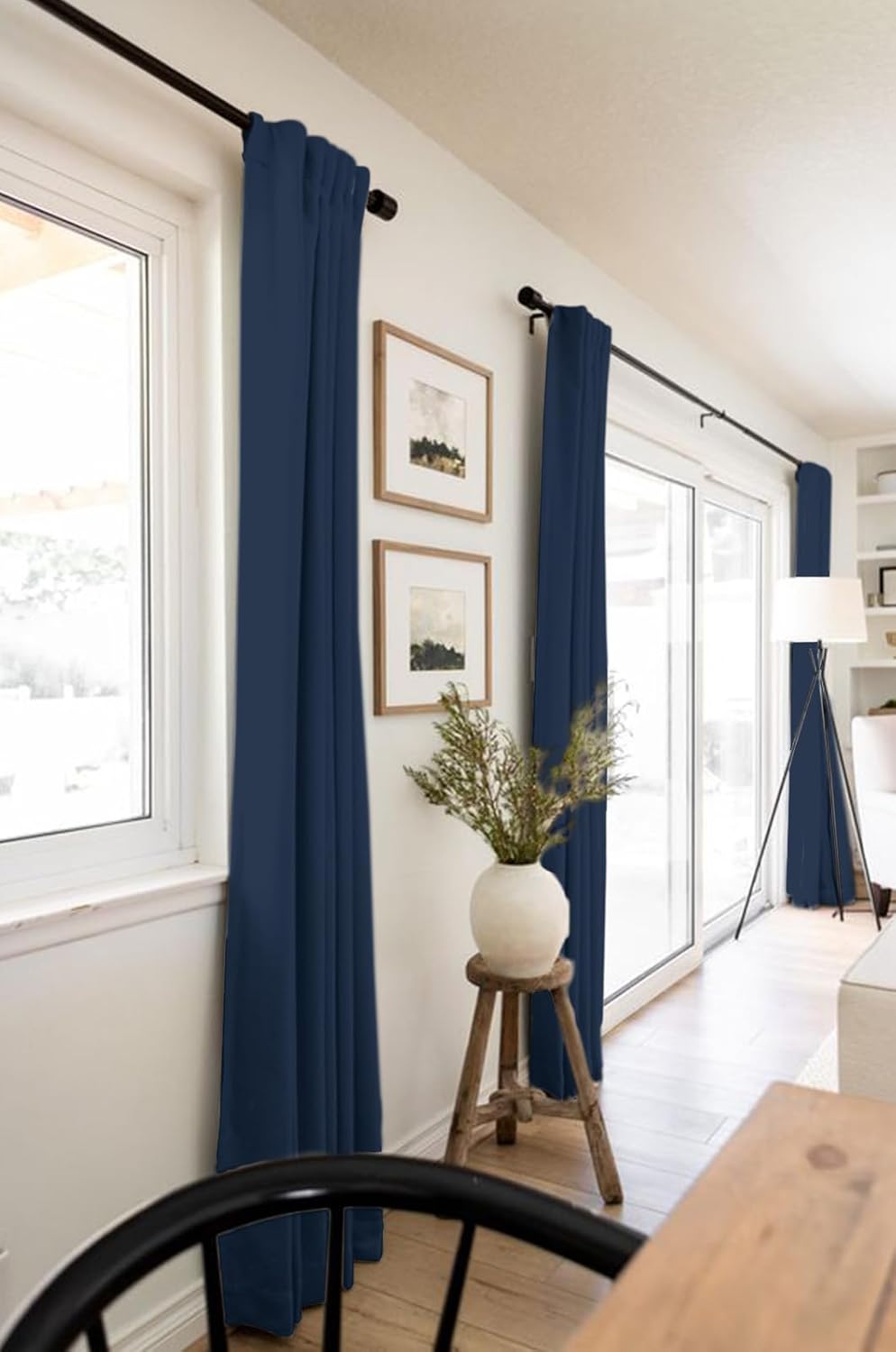 Skiennix 100% Blackout Linen Curtains - Thermal Insulated Drapes, 50" W x 102" L, Midnight Blue | 2 Panels Set