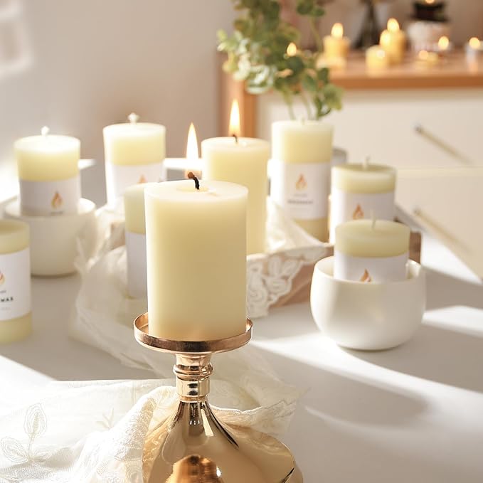 3PCS Beeswax Pillar Candles,Large Handmade Pure Beeswax Candle,Long Lasting Burn Time，Unscented Smokelessï¼? * 3",20H, White