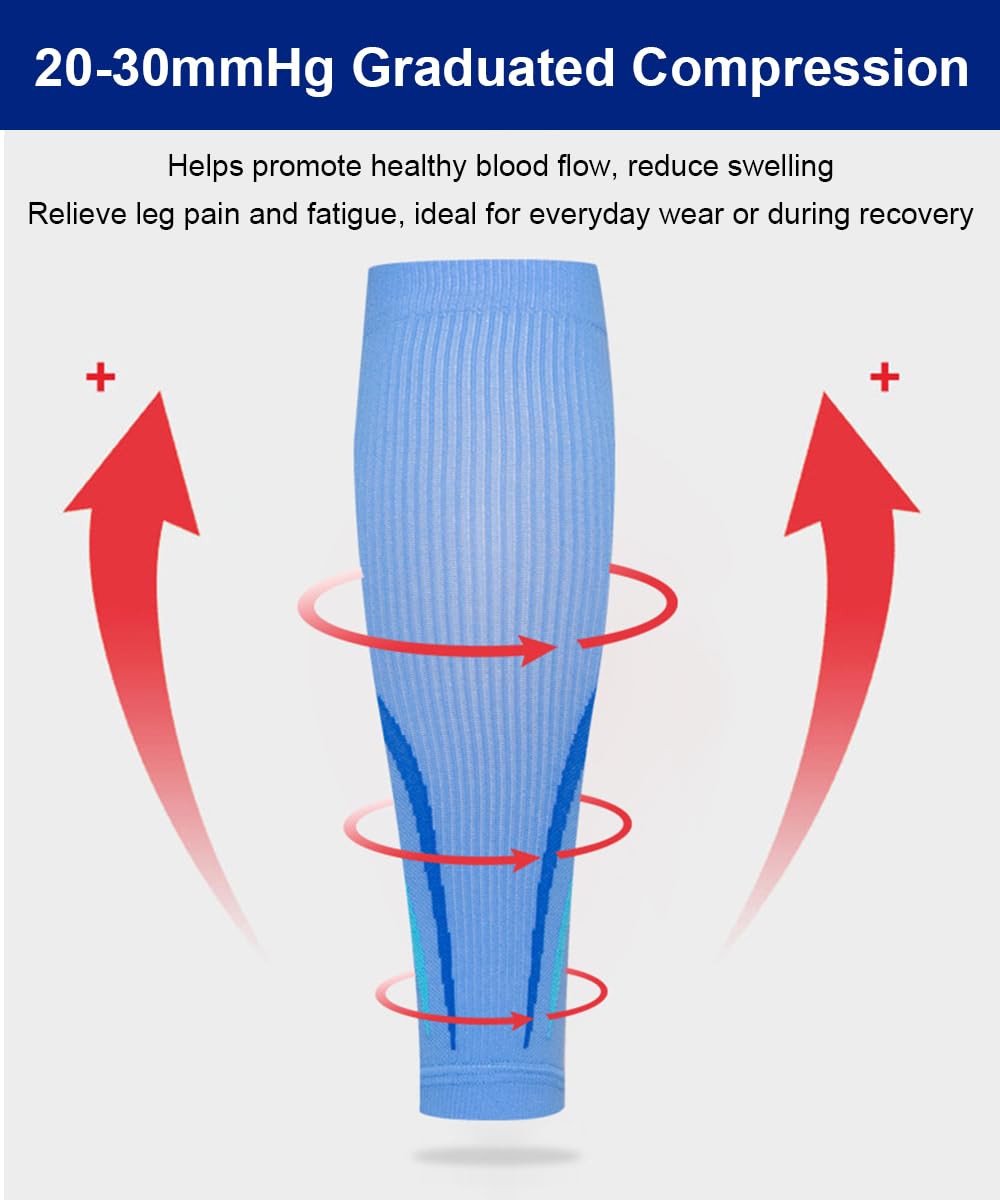 SUJAYU Leg Compression Sleeve Calf Compression Sleeve Women Compression Socks for Flying, Shin Compression Sleeve Shin Splint Relief (Blue, S/M)