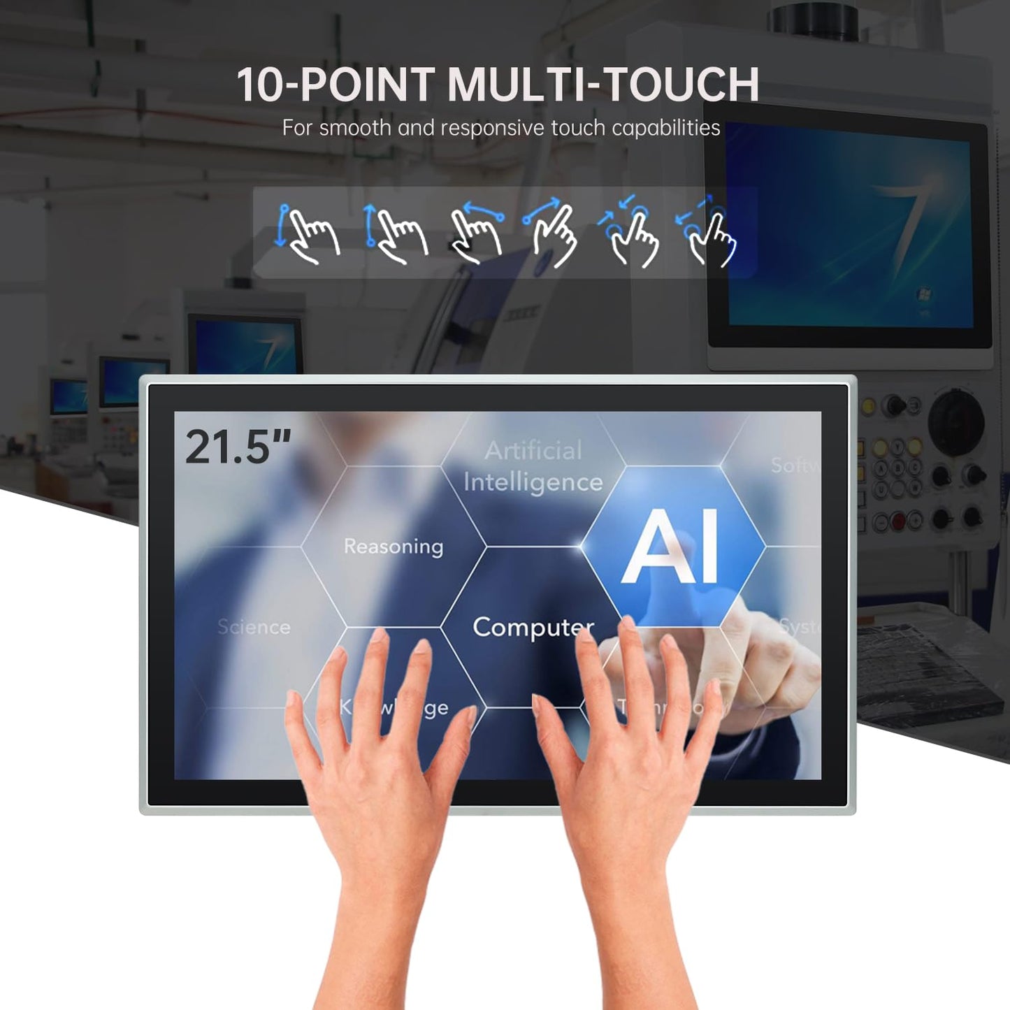 IRXSEE 21.5-Inch Industrial Embedded Panel PC, Ratio 16:9 Multi-Touchscreen-Monitor,Industrial Touch Screen Panel Computer,WiFi & Built-in Speakers,IP65 Front,Win 11 I7 RAM 8G+512G SSD