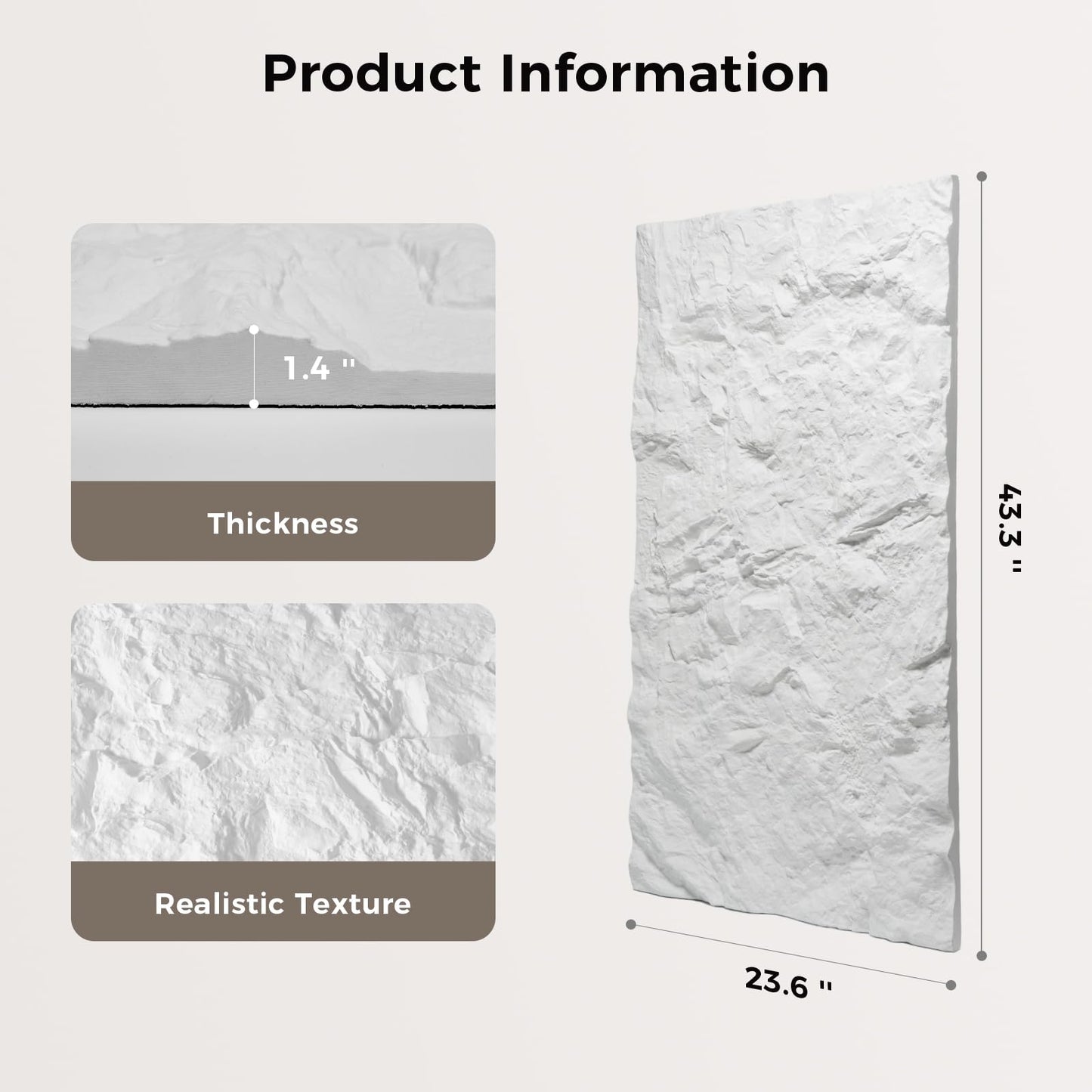 VESLARA 4 PCS Faux Stone Wall Panel 43.3’’ x 23.6’’ PU Wainscoting Panel with Mountain Rock Design 3D Wall Panel for Interior Wall Decor Bedroom Living Room Office White