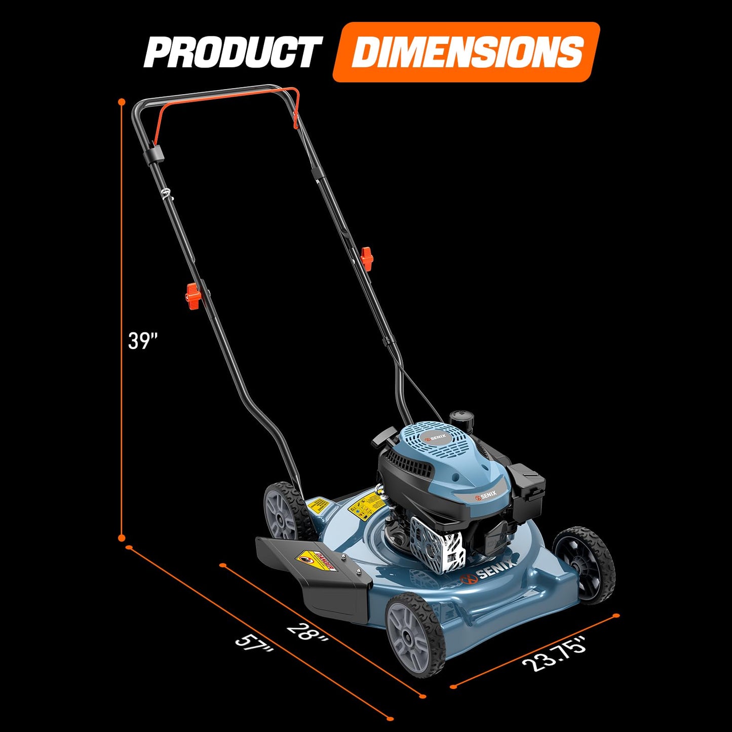 SENIX Lawn Mower, 20" 144 cc Push Mower Gas, 4-Cycle Engine Walk-Behind Push Lawn Mowers, 3 Position Height Adjustment for 1/4 Acre Small Yard Garden, cortadora de pasto