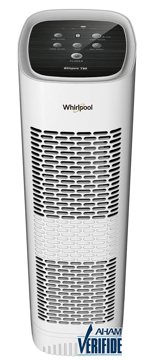 Whirlpool WPT80P Whispure True Hepa Air Purifier, Activated Carbon Advanced Anti-Bacteria, Ideal for Wildfire, Allergies, Odors, Pet Dander, Mold, Smoke and Germs, Large, White