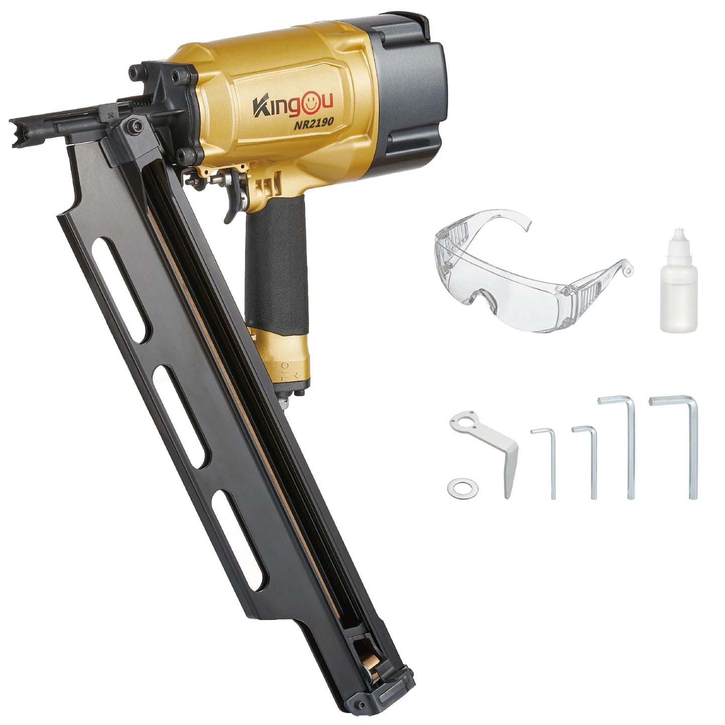 KingOu NR2190 21 Degree Plastic Strip Framing Nailer Aluminum Magazine （ Covers The Functions Of NR2183 Framing Nailer) Can Use 3.5 Inch Length Nails