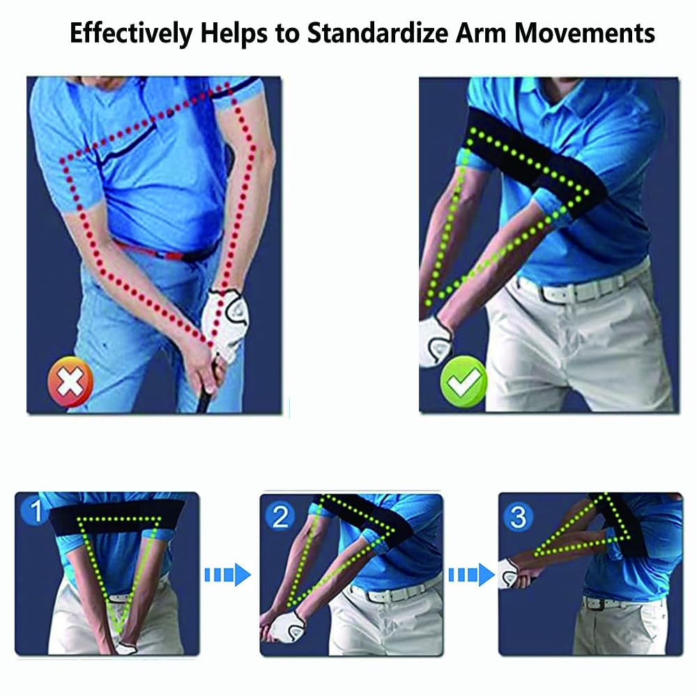 JOBCANU Golf Swing Trainer Aid (2-Pack) - Arm Band Connector for Perfect Swing Plane & Muscle Memory - Lightweight Posture Correction Tool for Beginners - Durable & Comfortable Elastic Strap(Black)