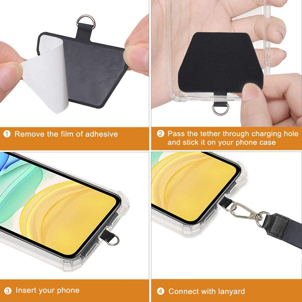 4 Pack x4) COCASES Phone Tether Tab, Phone Strap Replacement Part for Cell Phone, Safety Lanyard Patch (Black