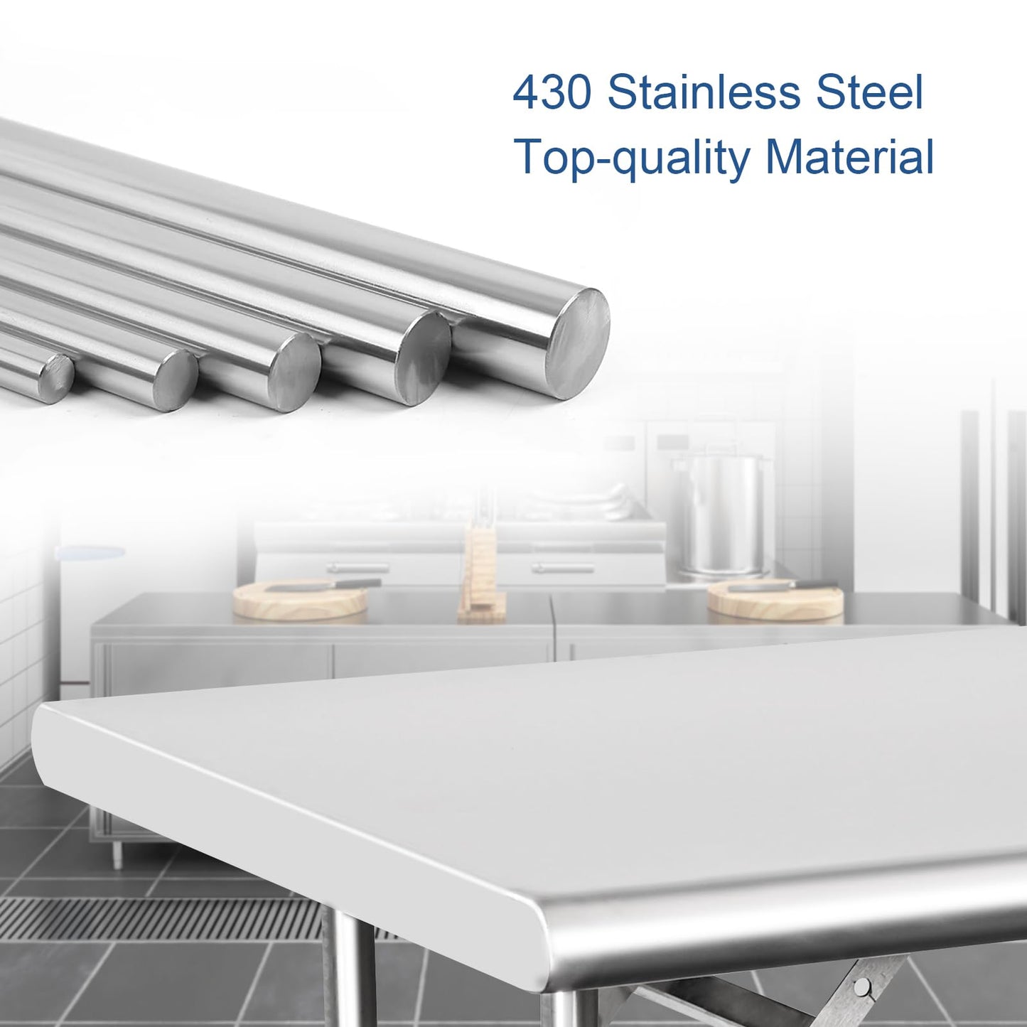 HARDURA Folding Stainless Steel Table 30X48 Inches with Adjustable Undershelf and Legs NSF Commercial Portable Folding Prep Table for Restaurant Kitchen Home and Hotel