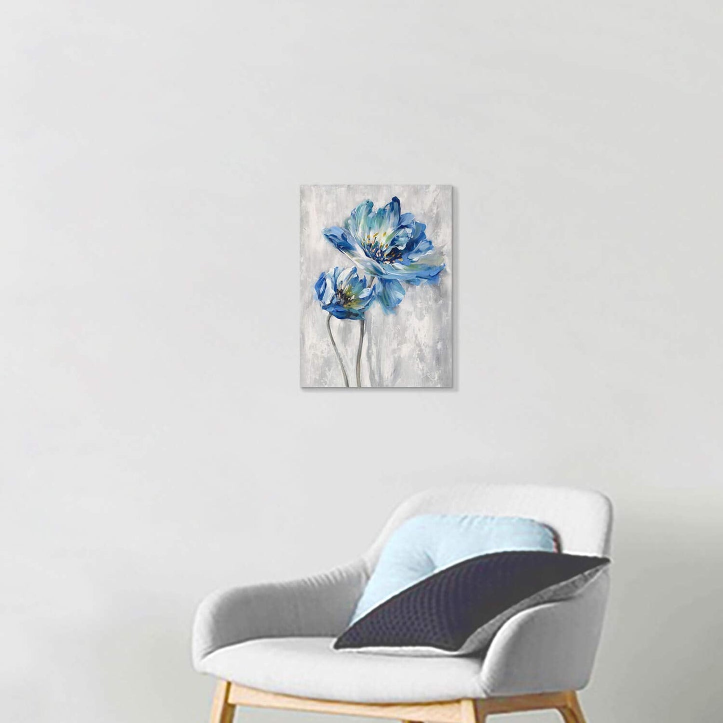Blue Flowers Pictures Wall Art: Abstract Floral Artwork Wall Decor Print on Canvas (36"x24")