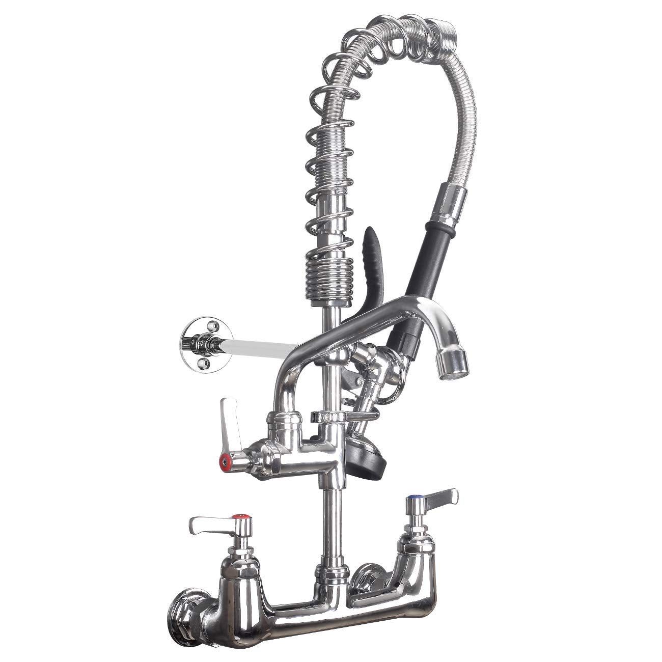 MSTJRY Commercial Faucet with Sprayer 20" Height, 8" Center with 8" Spout Commercial Wall Mount Kitchen Sink Faucet Pre Rinse Sprayer,for 1/2 Compartment Sink (Polished Chrome,Brass)