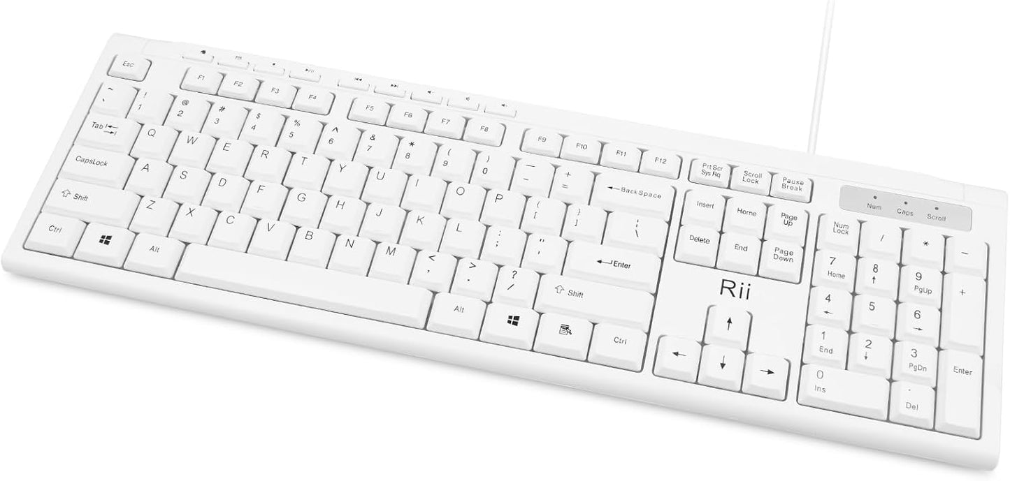 Rii RK907 10/8 7 Ultra-Slim Compact USB Wired Keyboard for Mac and PC,Windows / / Vista/XP(White)