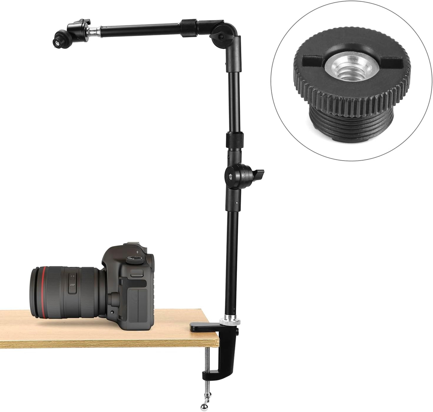 QWORK 25" 5/8" Webcam Stand Camera Mount with Phone Holder, Gooseneck Camera Stand Desk Clamp & Screw for Action