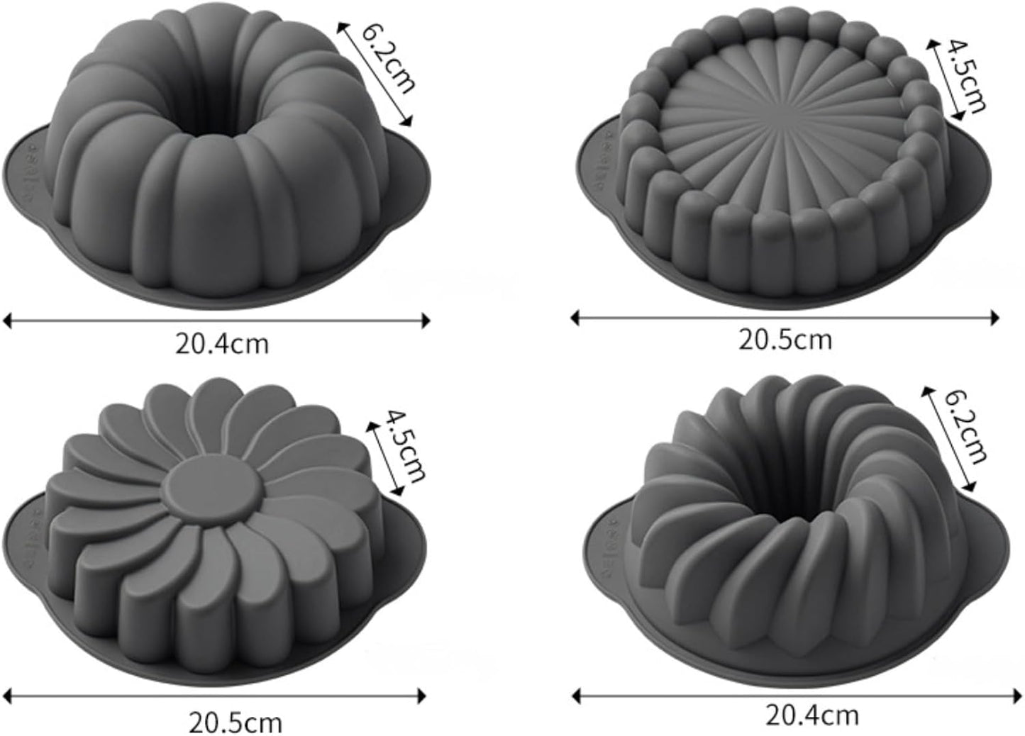 Skiennix 4 Pack Silicone Fluted Pans - Non-Stick Baking Molds for Cakes, Bread & Jello