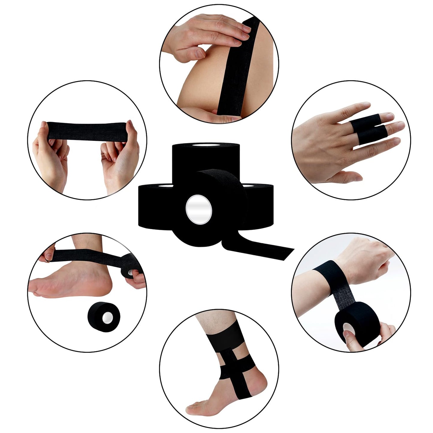 Dimora Athletic Tape, Easy Tear Sports Tape with Serrated Edges, Strong Adhesion, No Residue, Ideal for Gymnastics, Boxing, Lacrosse, Hockey and First Aid (Black, 1.5 in x 45 ft, Pack of 4)