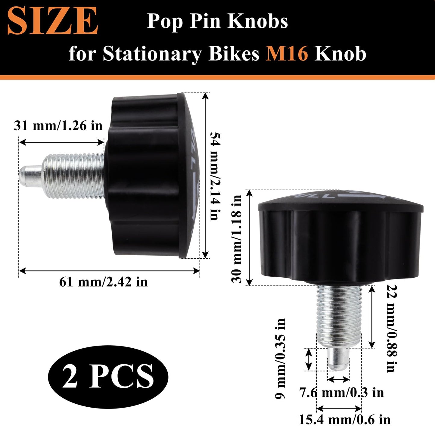 Niuohoy M16 Pull Pin Knob 2PCS Spring Adjustment Fitness Pop-up Knob Exercise Bike Replacement Parts for Fitness Equipment (Large)