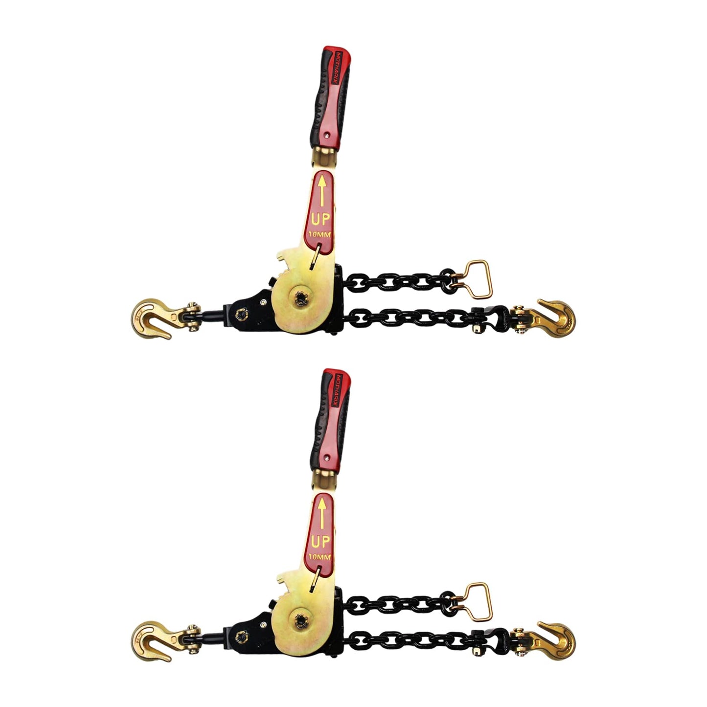 MOTHARIX 2 Pack Ratchet Chain Binders with Grab Hooks, 5400LBS WLL Heavy Duty Tie Down for 5/16" - 3/8" Chains, Secure Load Binder for Flatbed Trailers, Trucks & Heavy Equipment Hauling