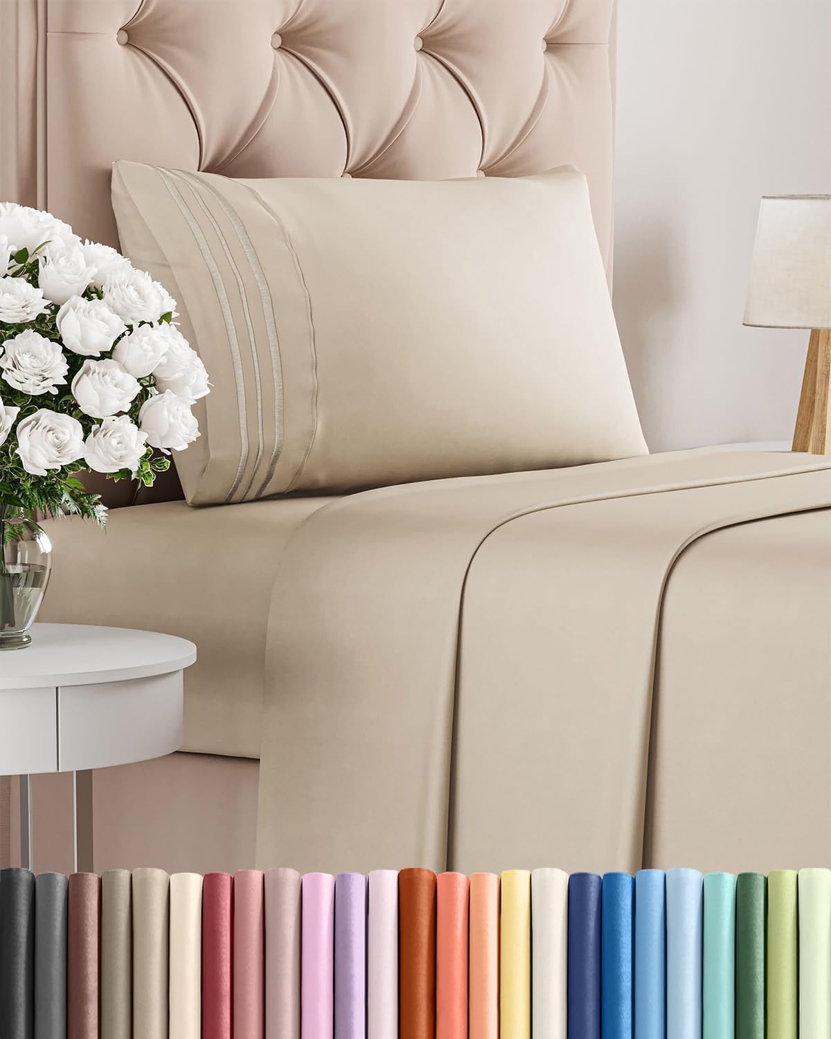 Skiennix Twin Size 3 Piece Sheet Set - Ultra-Soft Cooling Bed Sheets - Deep Pockets, Wrinkle-Free, Wheat Color