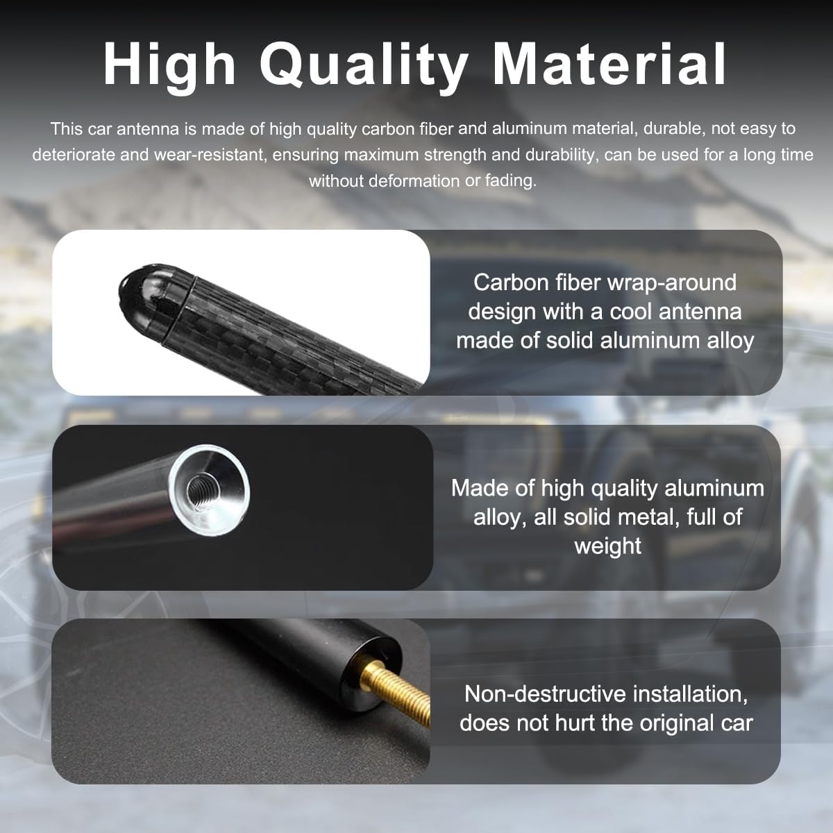 Wevdn 3.11" Short Car Antenna, Aluminium Alloy Carbon Fiber Stereo Radio Signal Receiver, Universal Screw-on