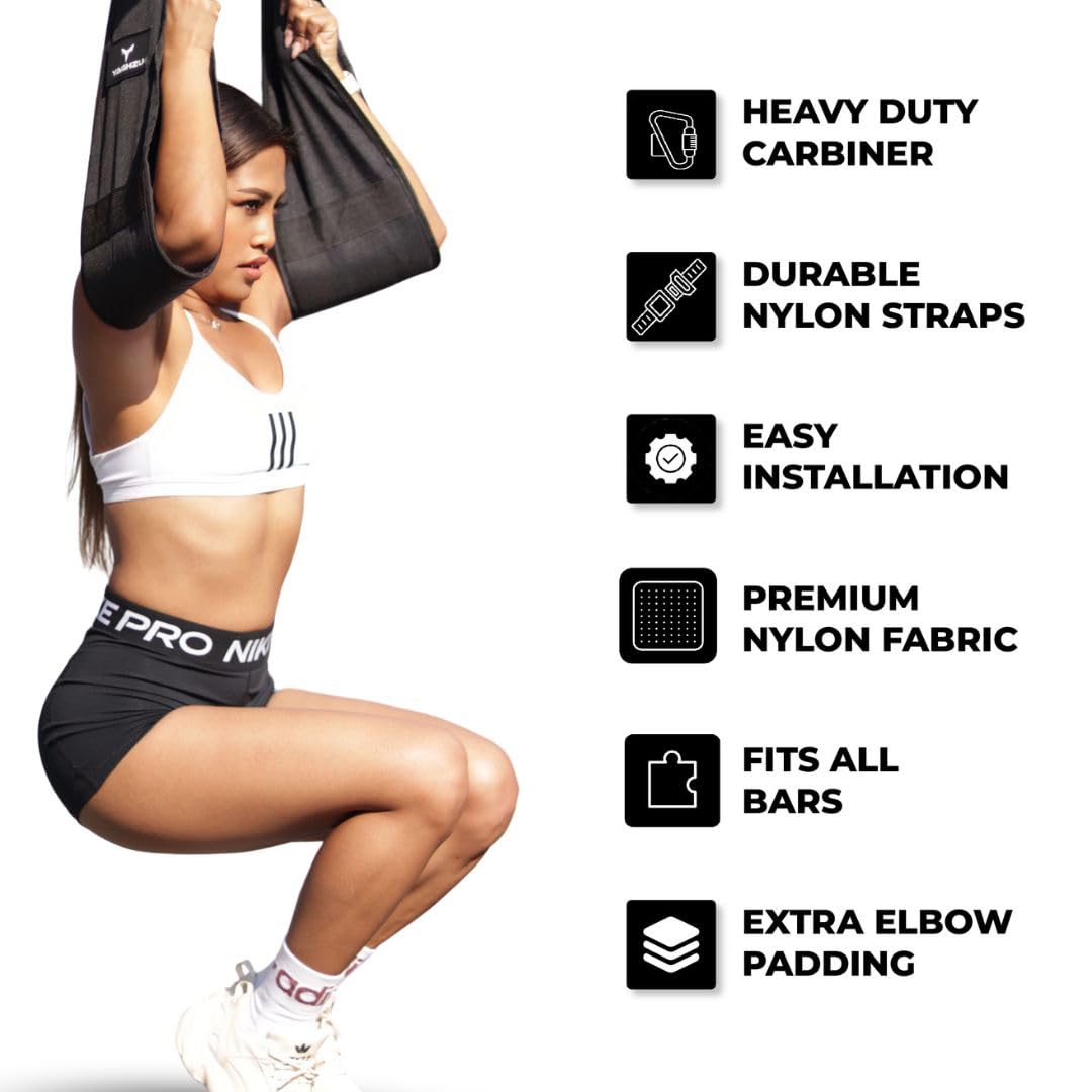 YAGHZU Hanging Ab Straps for Pull Up Bar - Premium Ab Straps for Core Strength and Ab Workout, Adjustable Rip Resistant Hanging Leg Raise Strap, Heavy Duty Ab Sling Strap, Arm Padded Pull UP Straps
