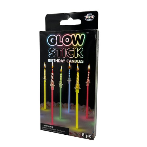 BEST PARTY EVER! Glow Stick Birthday Candles for Cake, Glowing Party Favors, 2 Pack (16 Total)