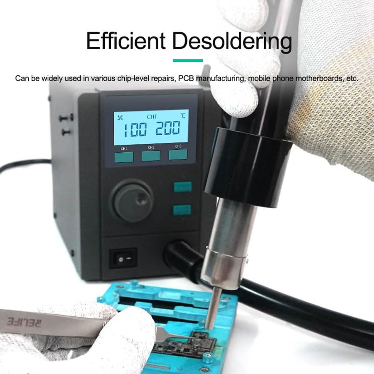 Original QUICK 859D+ Vortex whirlls wind Hot air desoldering station,580W Max 40L Air,3 channel,Precise constant temperature, SMD motherboard rework soldering station;professional QUICK heat gun