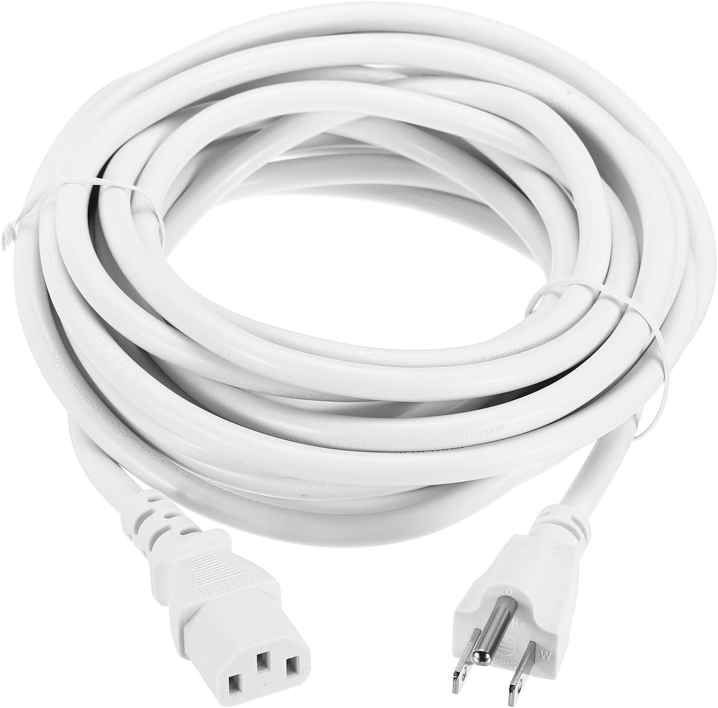 MECCANIXITY 20ft 18 18/3 C13 5-15P 10A 125V 3-Prong AWG White Universal Power Cord to NEMA Extension Power Cord