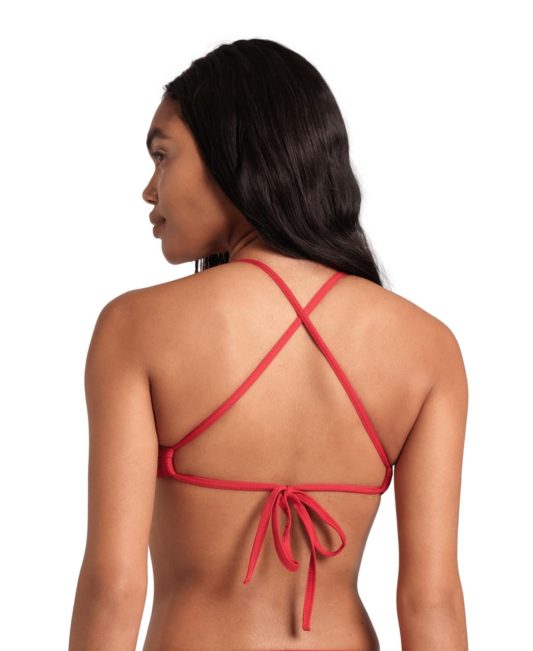 ARENA Women’s Team Solid Swim Top Tie Back Athletic Bikini Top Only Competitive Swimming Training Ladies Bathing Suit, Red/White, US Size 28